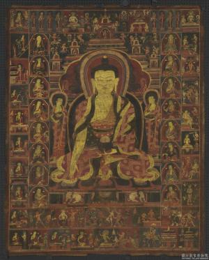 西藏十五世紀釋迦牟尼佛與十六羅漢唐卡