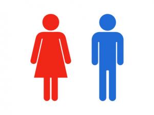 男藍女紅的廁所標示
